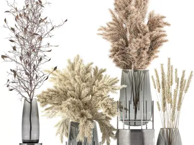 Bouquet of dried flowers in a vase 103 3D model