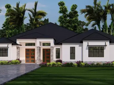 Ranch Farmhouse 3D Model  Classic American Country Home Exterior 3D model