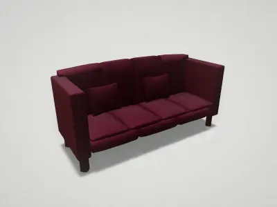 Game asset Burgundy Luxury Four-Seater Sofa 3D model