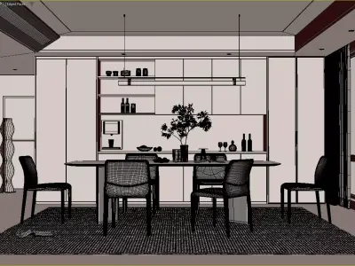 Modern Luxury Dining Room with City View 3D model