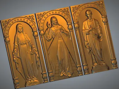 polygon 3D model three golden statues of jesus 3D print model
