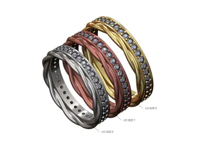 Twisted wire diamond wedding and engagement ring 3D print model