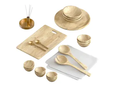 SET OF light MANGO WOOD SALAD SERVERS accessories 3D model