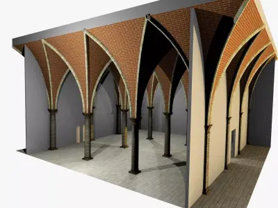 Vaulting 5-3   Gothic   750cm spaced   with thick curbs Low-poly 3D model