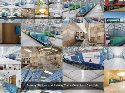 Subway Stations and Railway Trains Collection 3D Model Pack