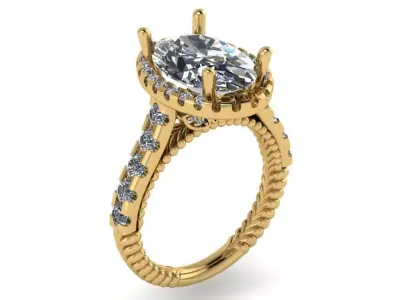 oval Halo oval ring with cathedral ring  rope shank  3D print model