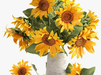 Flower bouquet of sunflowers in a vase 118 3D model