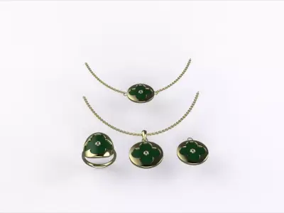 Luxury Clover Jewelry Set 07 3D Model  Ring Pendant Necklace  3D print model