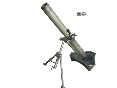08-mortar-gun model 3d game ready model Low-poly 3D model Low-poly 3D model