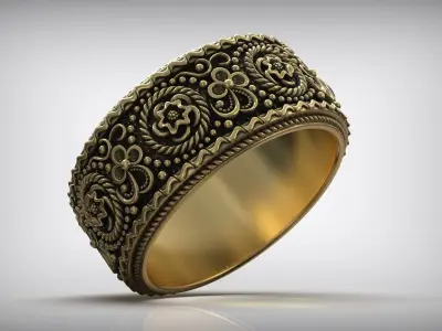 Baroque Patern Wedding Band Diamond Ring 3D print model