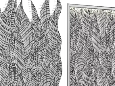 Decorative Wall Panel and Columns with Tropical Leaf 3D model