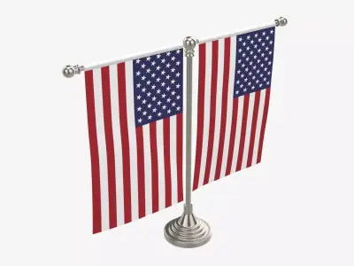 Decorative desk flag on double flagpole 3D model