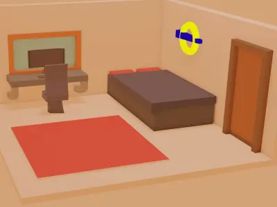 IsometricRoom room with bed and desk Low-poly 3D model