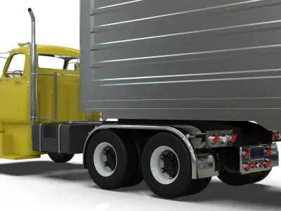 Vintage COE Tandem Axle Semi Truck with Aluminum Box Trailer 3D model