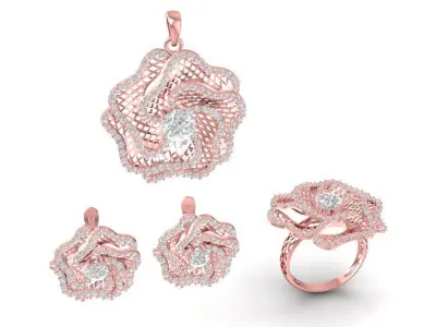 Luxury Rose Flower Jewelry Set 3D Model 1190 3D print model