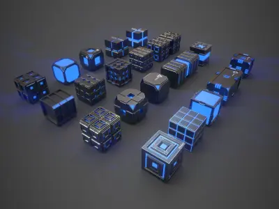 Sic-Fi Box Collection Metal Low-poly 3D model