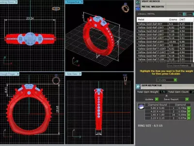 Luxury Pave Three Stone Diamond Ring CAD Design STL 3DM 3D print model