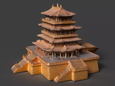 Chinese ancient building figure  Low-poly 3D model