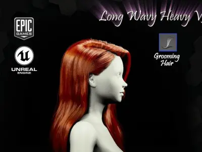 Long Wavy Heavy V3 Grooming Real-Time Hairstyle Unreal Engine 4 3D model