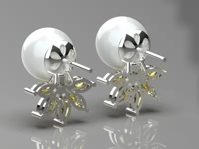 Marquise-cut pearl and diamond STL earrings pe0031 3D print model
