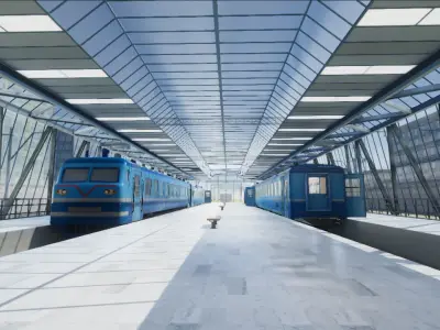 Train Passenger and Train Station 01 Low-poly 3D model