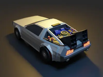 Low poly Delorean Car 3D model  Low-poly 3D model