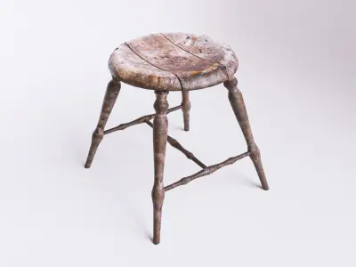 Finnish 1800s Handmade Wooden Stool Free 3D model