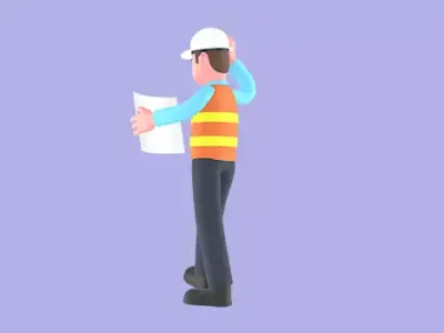 Stylized 3D Male Architect Character - Confused Cartoon Man 3D model