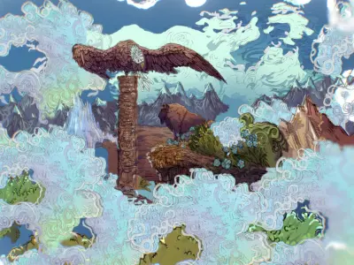 Landscape USA Scene Animated Paralax Low-poly 3D model