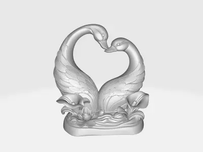 Romantic Swan Couple Heart Sculpture Valentine Love Decor  3D print model