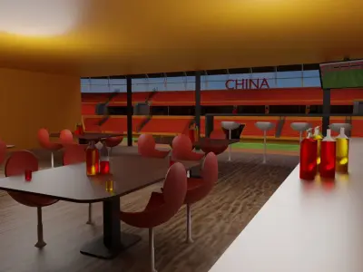 China Football Stadium and Interiors Low-poly 3D model