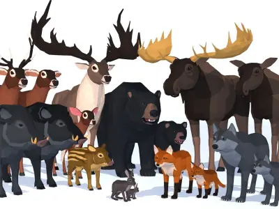 LowPoly Wild Animals pack Low-poly 3D model
