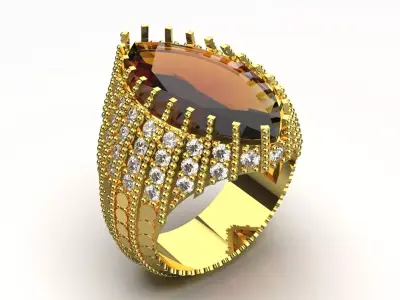 Yellow Gold Smoky Topaz and Diamond STL 3D Ring Model jr00193 3D print model