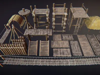 Wooden constructor Low-poly 3D model