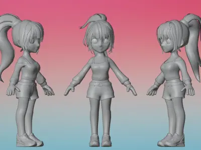 Poppy Cartoon Character Low-poly 3D model
