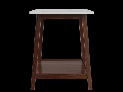 Walnut Finish With Faux Marble Top Solid Wood Leg Side Table 3D model