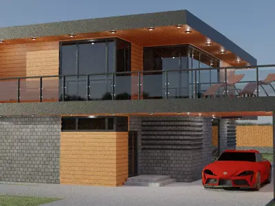 Cottage modern house with car parked 3D model