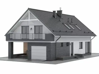 3D model of a modern two-story house Low-poly 3D model