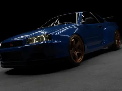 Nissan Skyline R34 with Bodykit 2 Low-poly 3D model