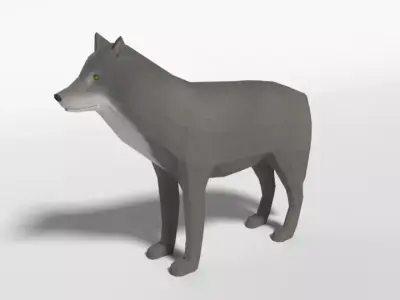Low Poly Cartoon Grey Wolf Low-poly 3D model