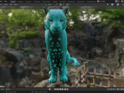 Green Fantasy Tiger Low-poly 3D model