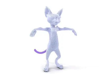 Purple Cartoon Cat with Bow Tie Rigged and Animated Model Low-poly 3D model