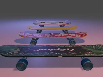 skateboard  5 skateboard in 1 file  Low-poly 3D model
