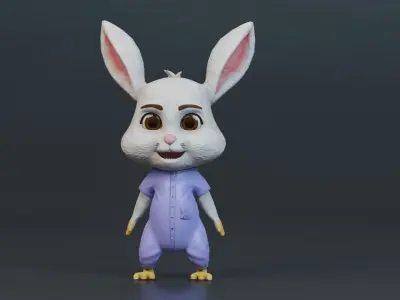 Cartoon Rabbit Rigged Low-poly 3D model