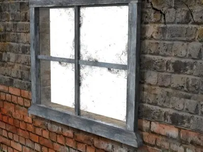 Wood Window and Brick Wall 3D model