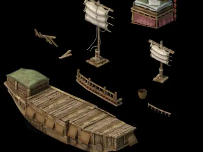 Game Traffic - Large wooden boat 2702 3D model