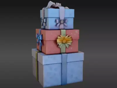 Stacked Gift Boxes 3D Model Christmas Present Decor Low-poly 3D model
