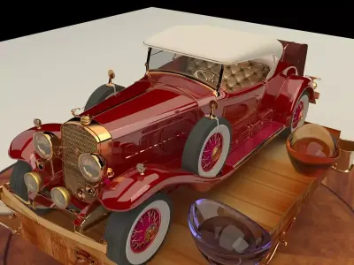 Chinese gold ingot with antique car 3D model