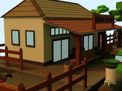 Train Station  Low-poly 3D model