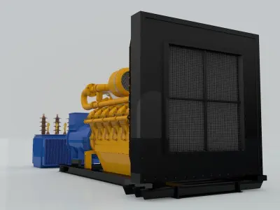 Diesel Engine and Generator and Transformer 3D model